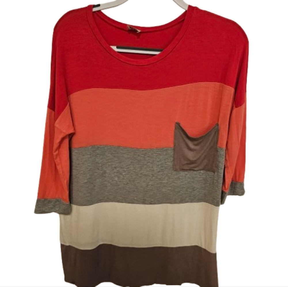 J&M Clothing Womens Multicolored Long sleeve Pocketed T-Shirt